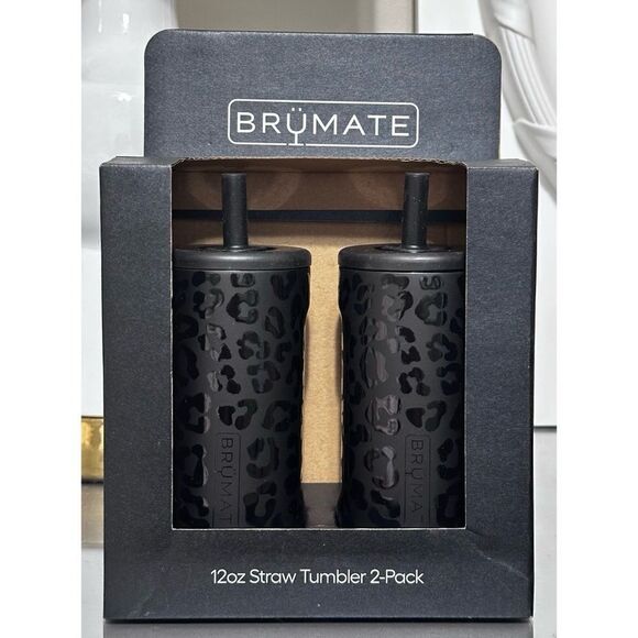 BruMate 12oz Straw Tumbler 2- Pack, BLACK ONYX LEOPARD - Picture 1 of 5